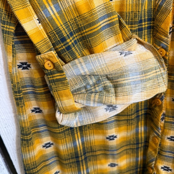 Passport Button Up Shirt Yellow‎ Blue Plaid Women’s Size XL Grunge Skater Boho - Picture 4 of 8